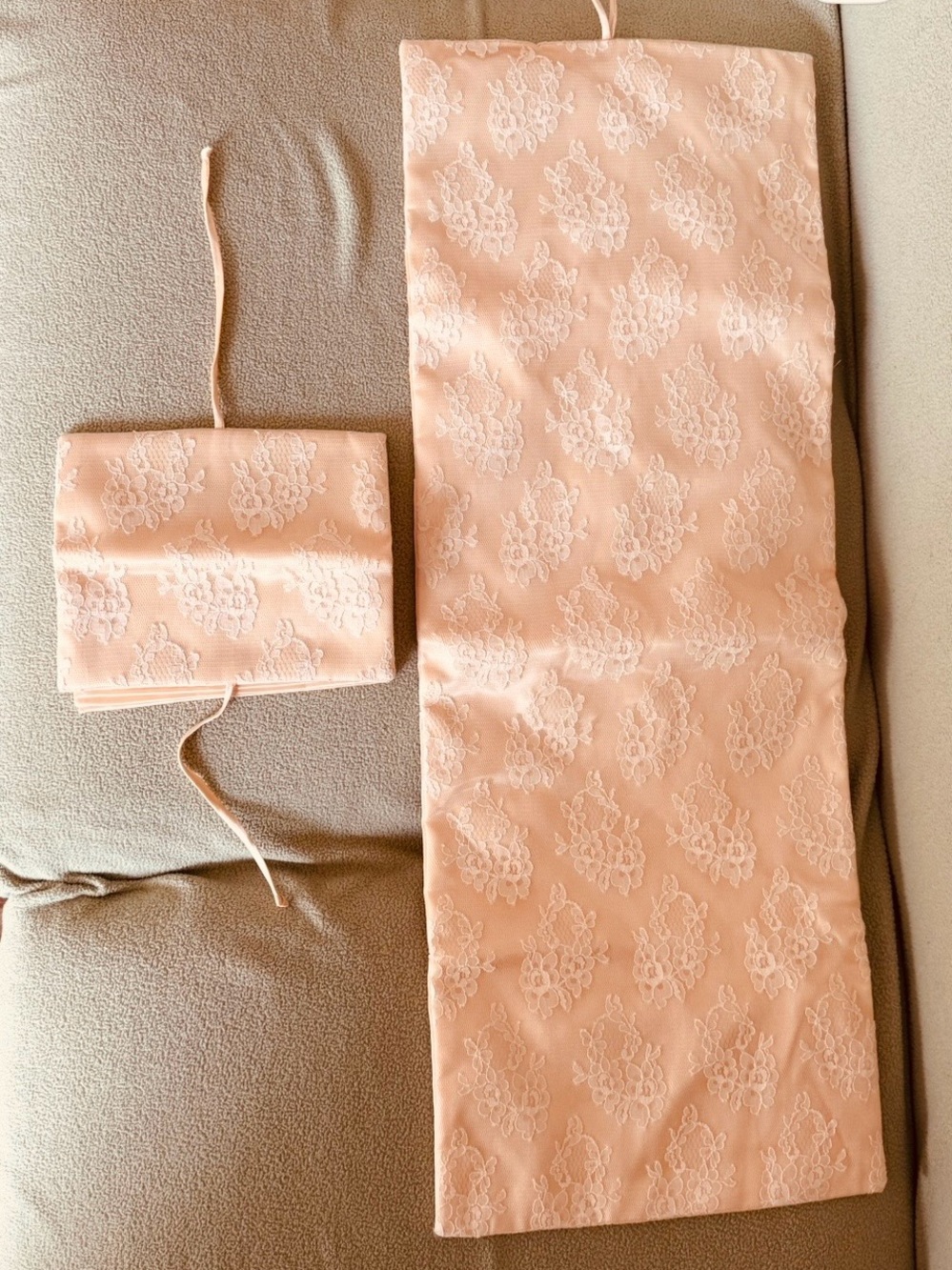 Set of 2 Peach Satin & Lace organizer or travel bag for jewelry, lingerie or so